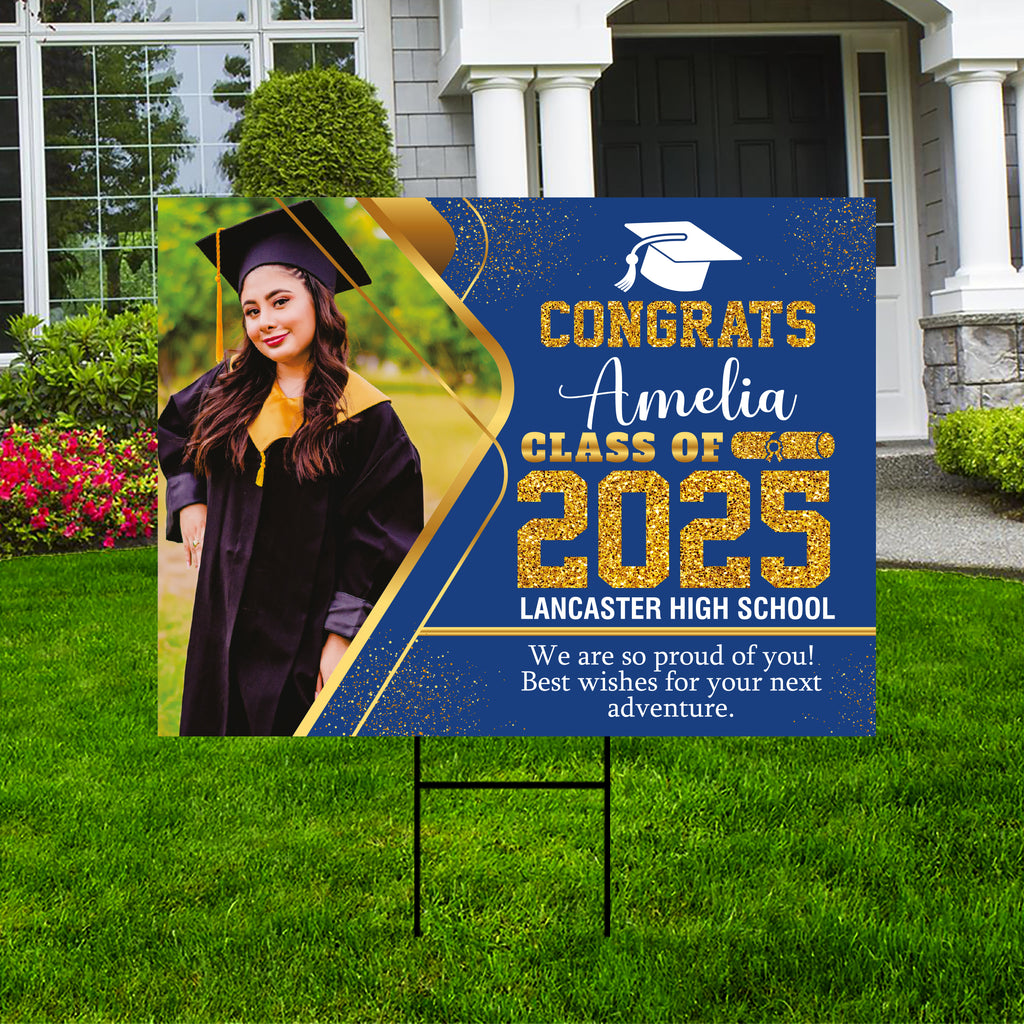 Personalized Graduation Yard Sign 2025 with Photo - Grad Sign, Class of 2025, Custom Graduation 2025 Yard Sign with Metal H-Stake