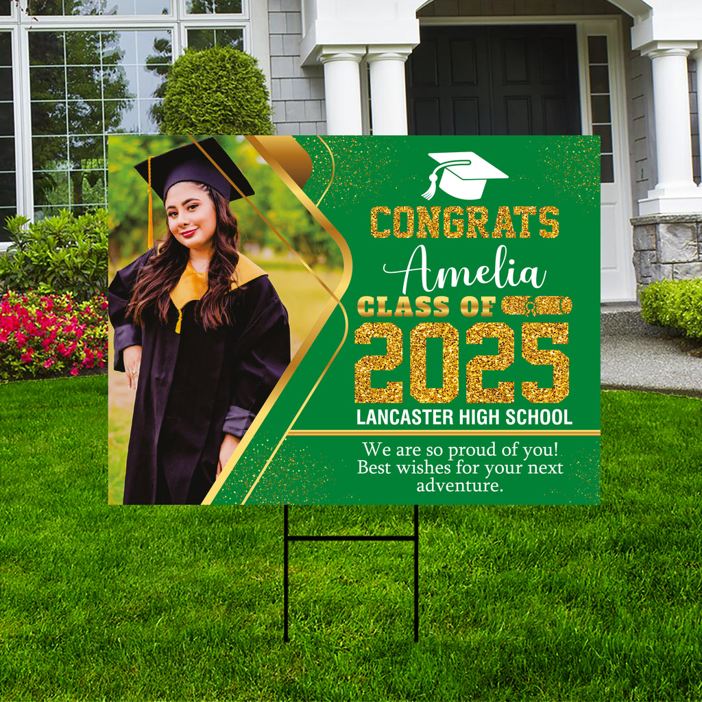 Personalized Graduation Yard Sign 2025 with Photo - Grad Sign, Class of 2025, Custom Graduation 2025 Yard Sign with Metal H-Stake