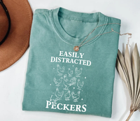 Easily Distracted By Peckers Short Sleeve T-Shirt, Funny Chicken T-Shirt