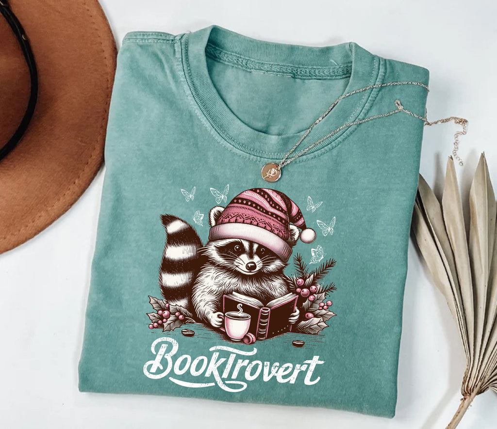 Booktrovert Short Sleeve T-Shirt, Book Lover Shirt, Funny Raccoon Shirt