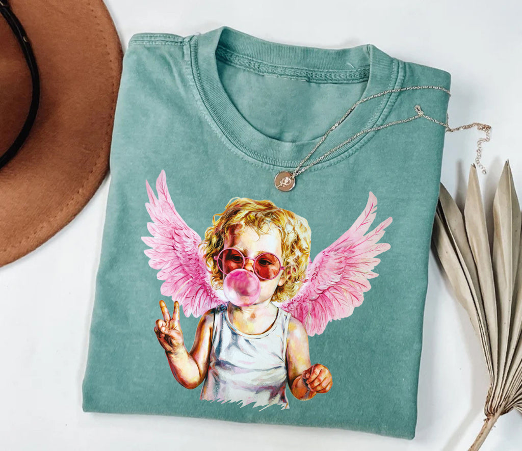 Blowing Bubble Cupid Short Sleeve T-Shirt, Valentine's Day T-Shirt