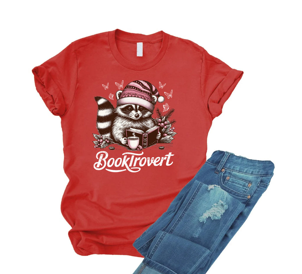 Booktrovert Short Sleeve T-Shirt, Book Lover Shirt, Funny Raccoon Shirt