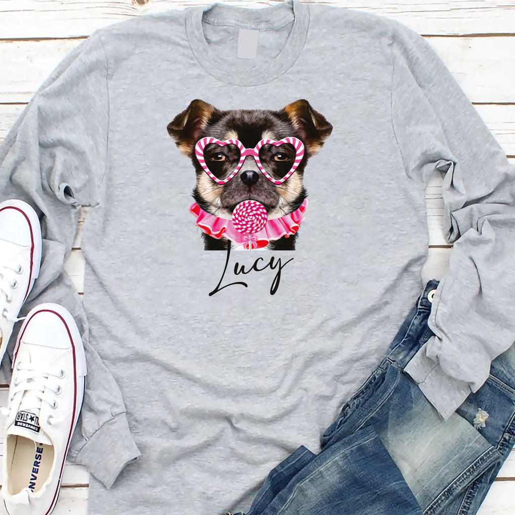 Personalized Dog Valentine Long Sleeve Shirt, Dog Owner Valentines Gift