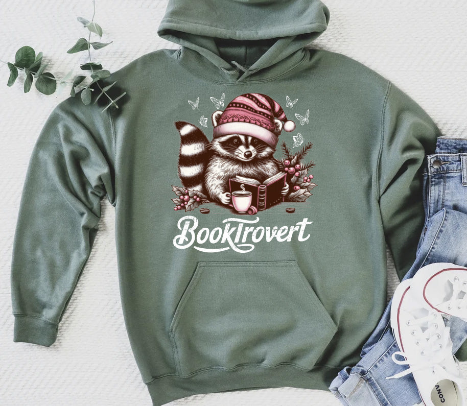 Booktrovert Hoodie, Book Lover Pullover Hoodie, Funny Raccoon Hoodie