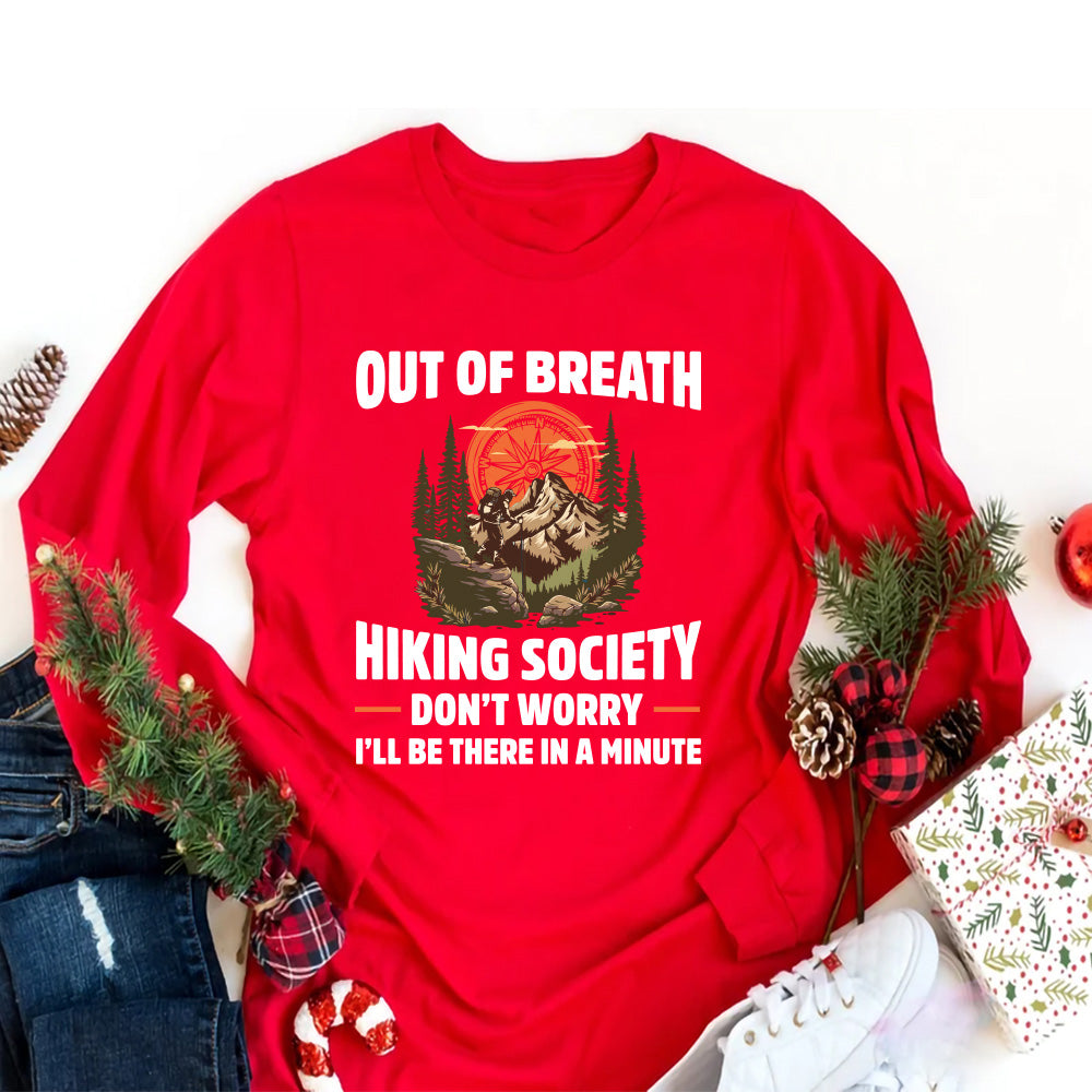 Out of Breath Hiking Society Long Sleeve Shirt, Funny Hiking Shirt