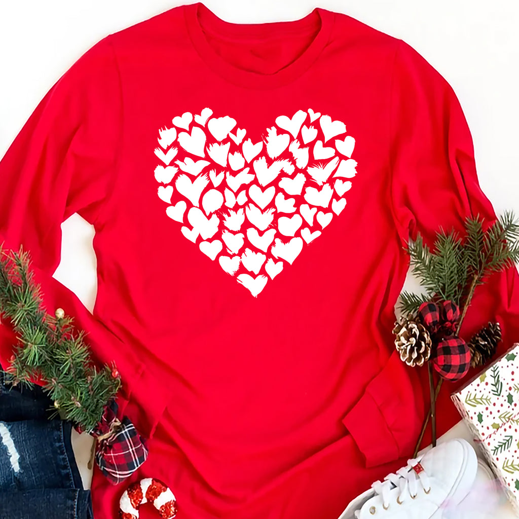 Valentine's Day Heart Long Sleeve Shirt, Girls Valentine Gift