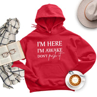 I'm Here I'm Awake Don't Push It Hoodie, Funny Gamer Hoodie