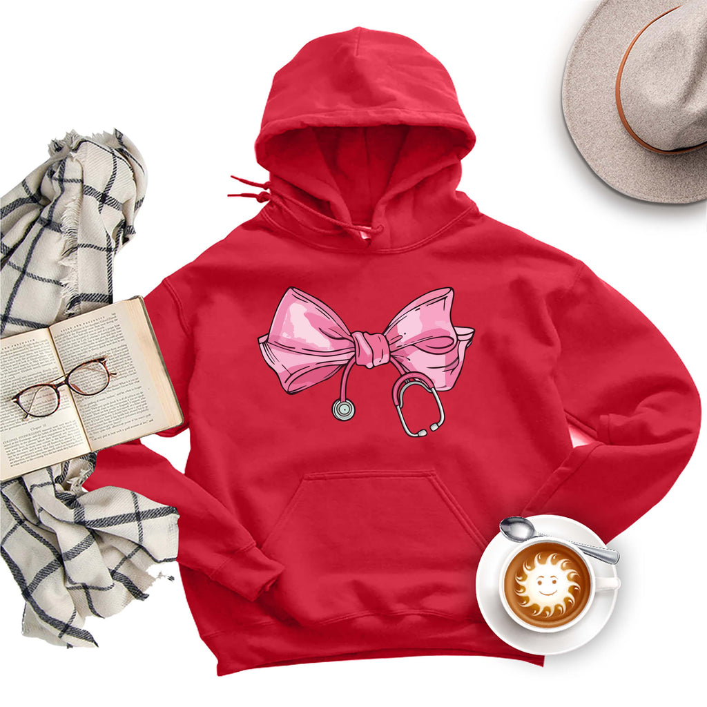 Coquette Nurse Stethoscope Bow Hoodie, Bow Stethoscope Hoodie