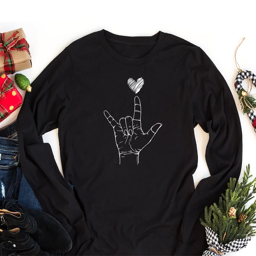 Valentine's Day I Love You ASL Long Sleeve Shirt, Heart Hand Sign Shirt