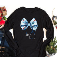 Coquette Nurse Stethoscope Bow Long Sleeve Shirt, Bow Stethoscope Shirt