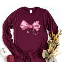 Coquette Nurse Stethoscope Bow Long Sleeve Shirt, Bow Stethoscope Shirt