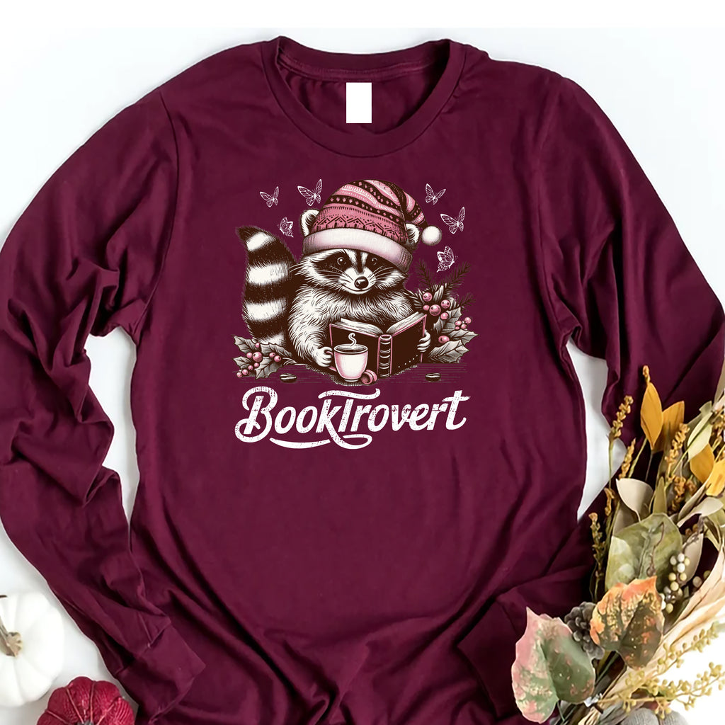 Booktrovert  Long Sleeve Shirt, Book Lover Tee, Funny Raccoon Shirt