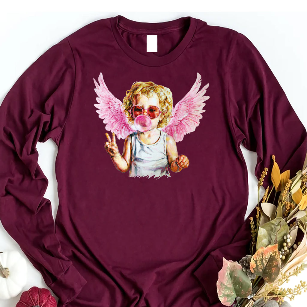 Blowing Bubble Cupid Long Sleeve Shirt, Valentine's Day Shirt