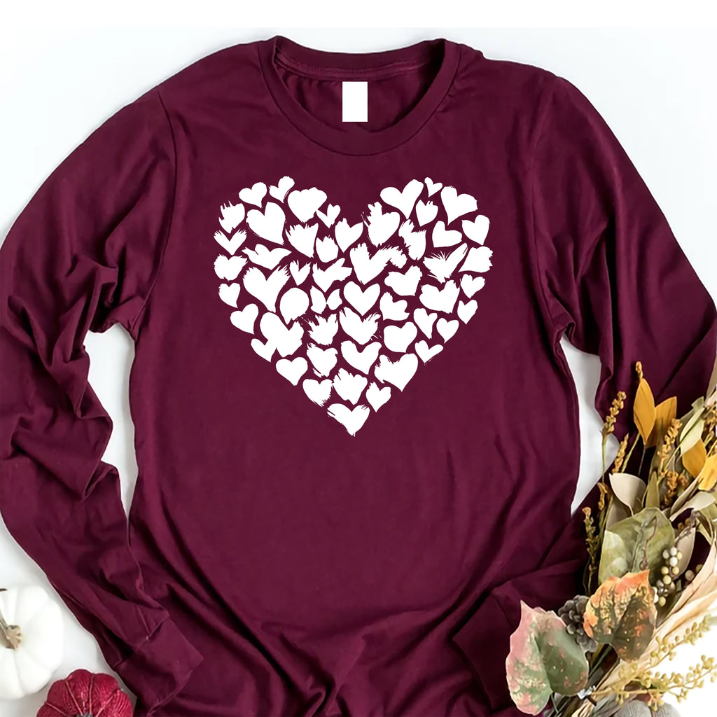 Valentine's Day Heart Long Sleeve Shirt, Girls Valentine Gift