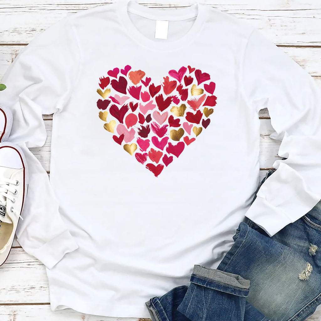 Valentine's Day Heart Long Sleeve Shirt, Girls Valentine Gift