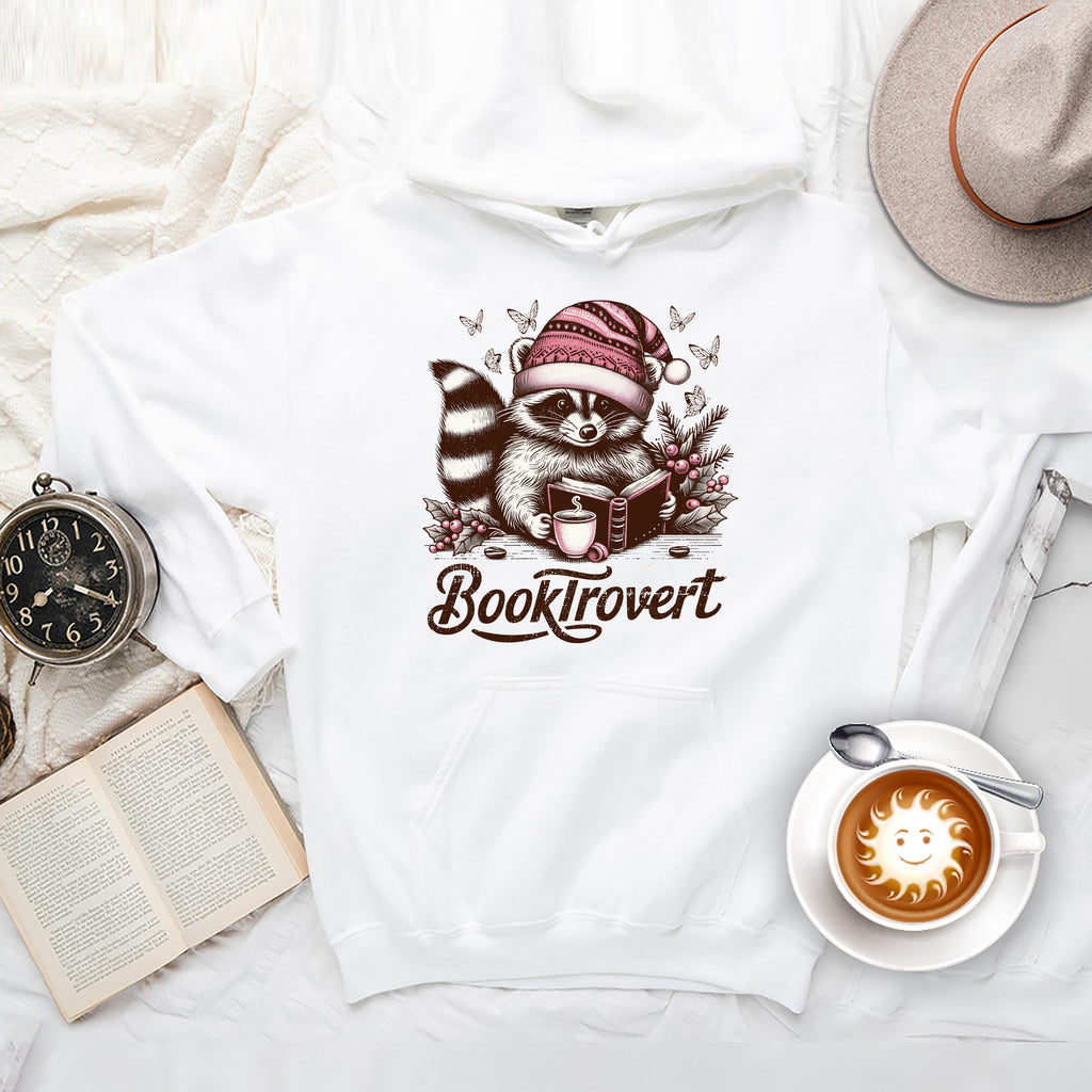 Booktrovert Hoodie, Book Lover Pullover Hoodie, Funny Raccoon Hoodie