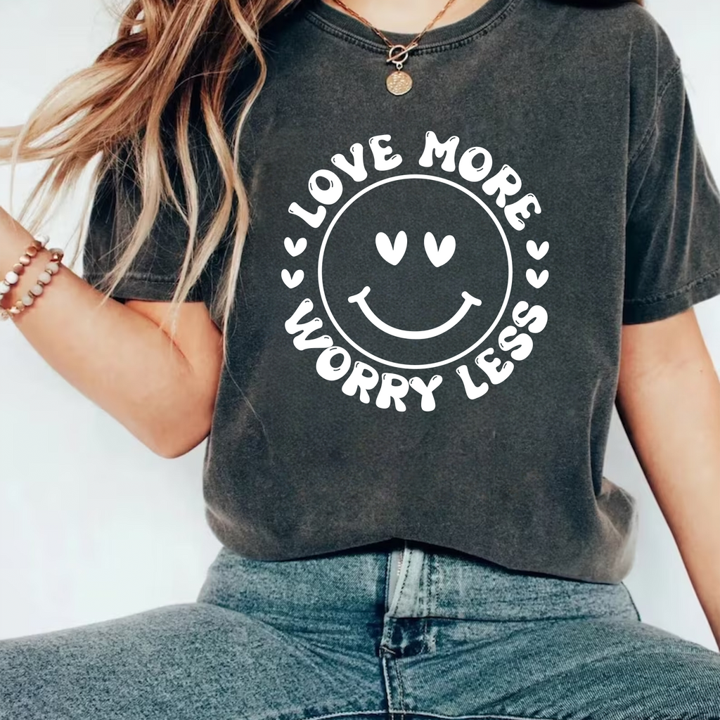 Valentine's Day Love Short Sleeve T-Shirt, Love More Worry Less Shirt