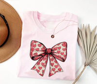 Coquette Valentine's Day Heart Bow Short Sleeve T-Shirt, Valentine's Day Bow Shirt