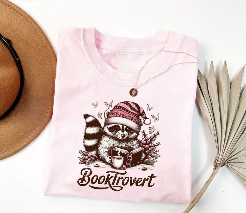 Booktrovert Short Sleeve T-Shirt, Book Lover Shirt, Funny Raccoon Shirt