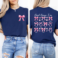 God Says I Am Coquette Bow Short Sleeve T-Shirt, Two-Sided Print Shirt