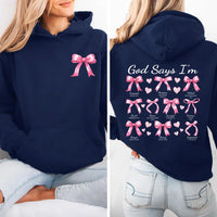 God Says I Am Coquette Bow Hoodie, Two-Sided Print Pullover Hoodie