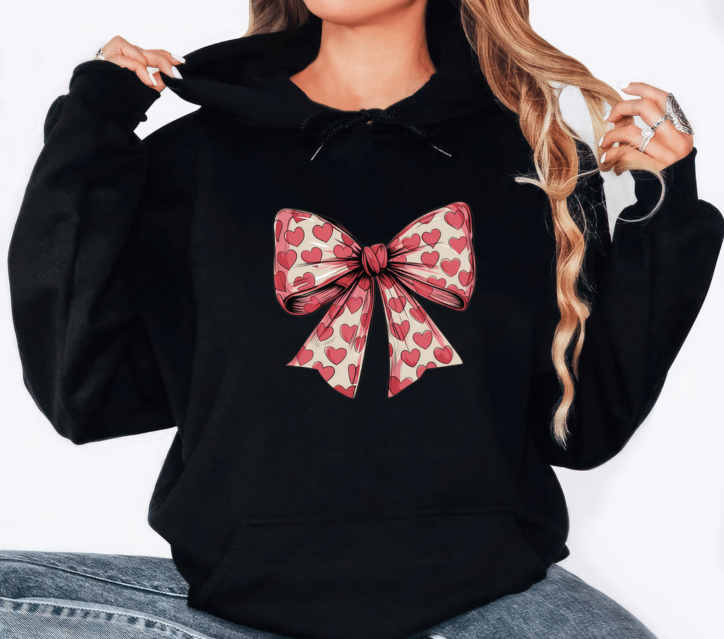 Coquette Valentine's Day Heart Bow Hoodie, Valentine's Day Bow Hoodie