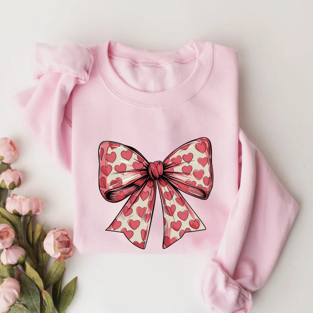 Coquette Valentine's Day Heart Bow Sweatshirt, Valentine's Day Bow Sweatshirt