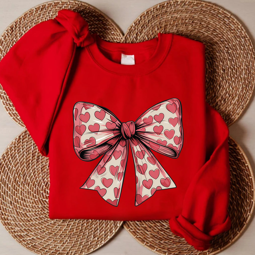 Coquette Valentine's Day Heart Bow Sweatshirt, Valentine's Day Bow Sweatshirt