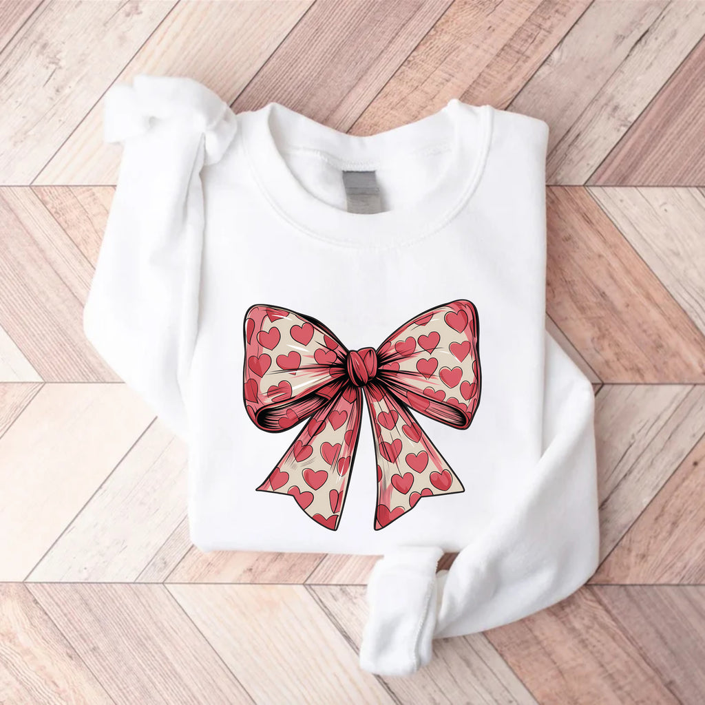 Coquette Valentine's Day Heart Bow Sweatshirt, Valentine's Day Bow Sweatshirt