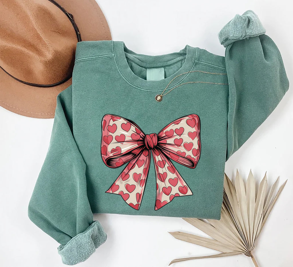 Coquette Valentine's Day Heart Bow Sweatshirt, Valentine's Day Bow Sweatshirt