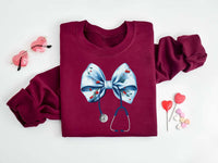 Coquette Nurse Stethoscope Bow Sweatshirt, Bow Stethoscope Sweatshirt