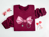 Coquette Nurse Stethoscope Bow Sweatshirt, Bow Stethoscope Sweatshirt