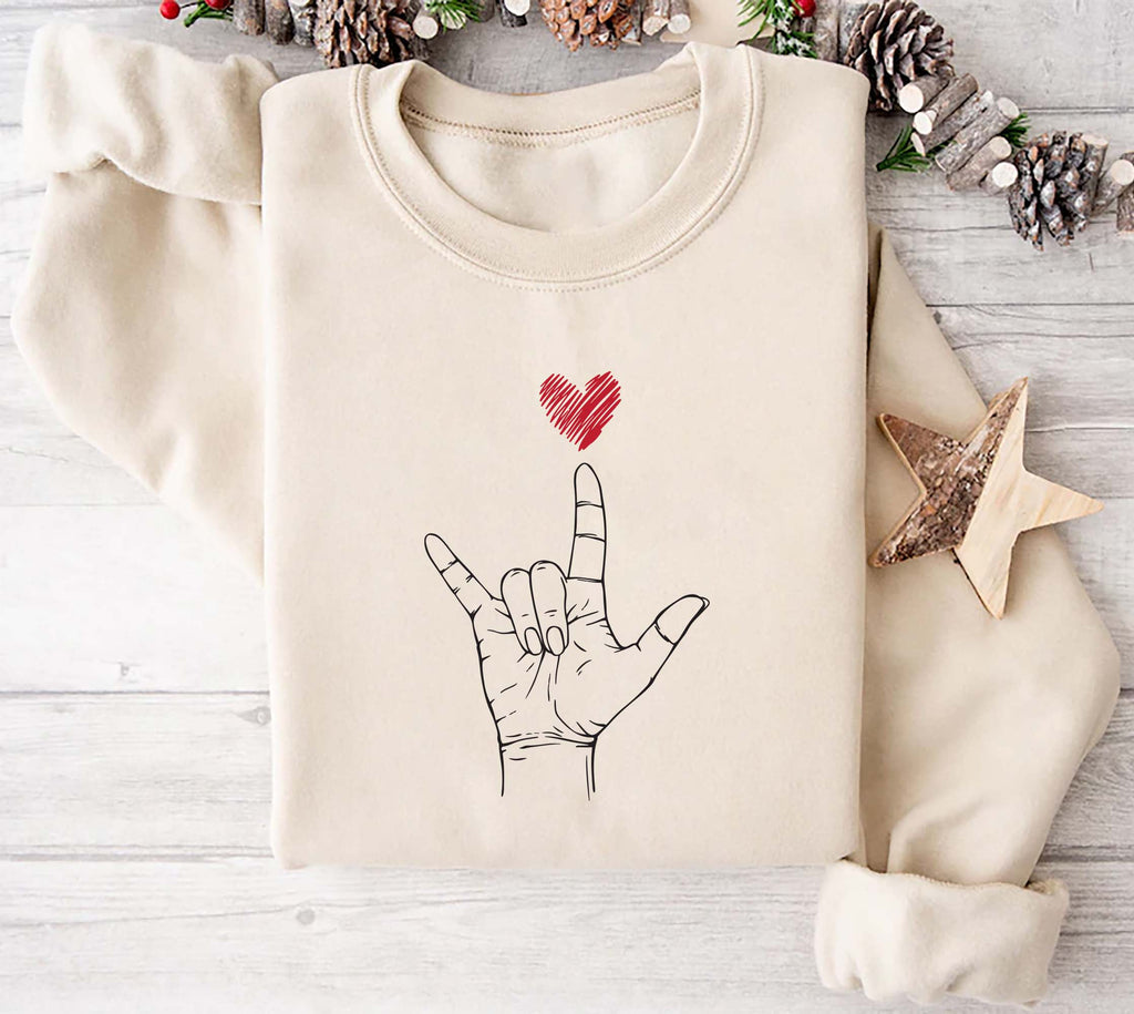 Valentine's Day I Love You ASL Sweatshirt, Heart Hand Sign Sweatshirt