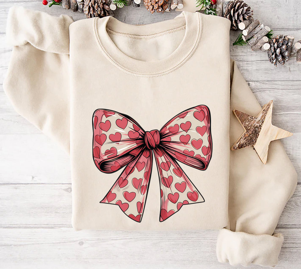 Coquette Valentine's Day Heart Bow Sweatshirt, Valentine's Day Bow Sweatshirt