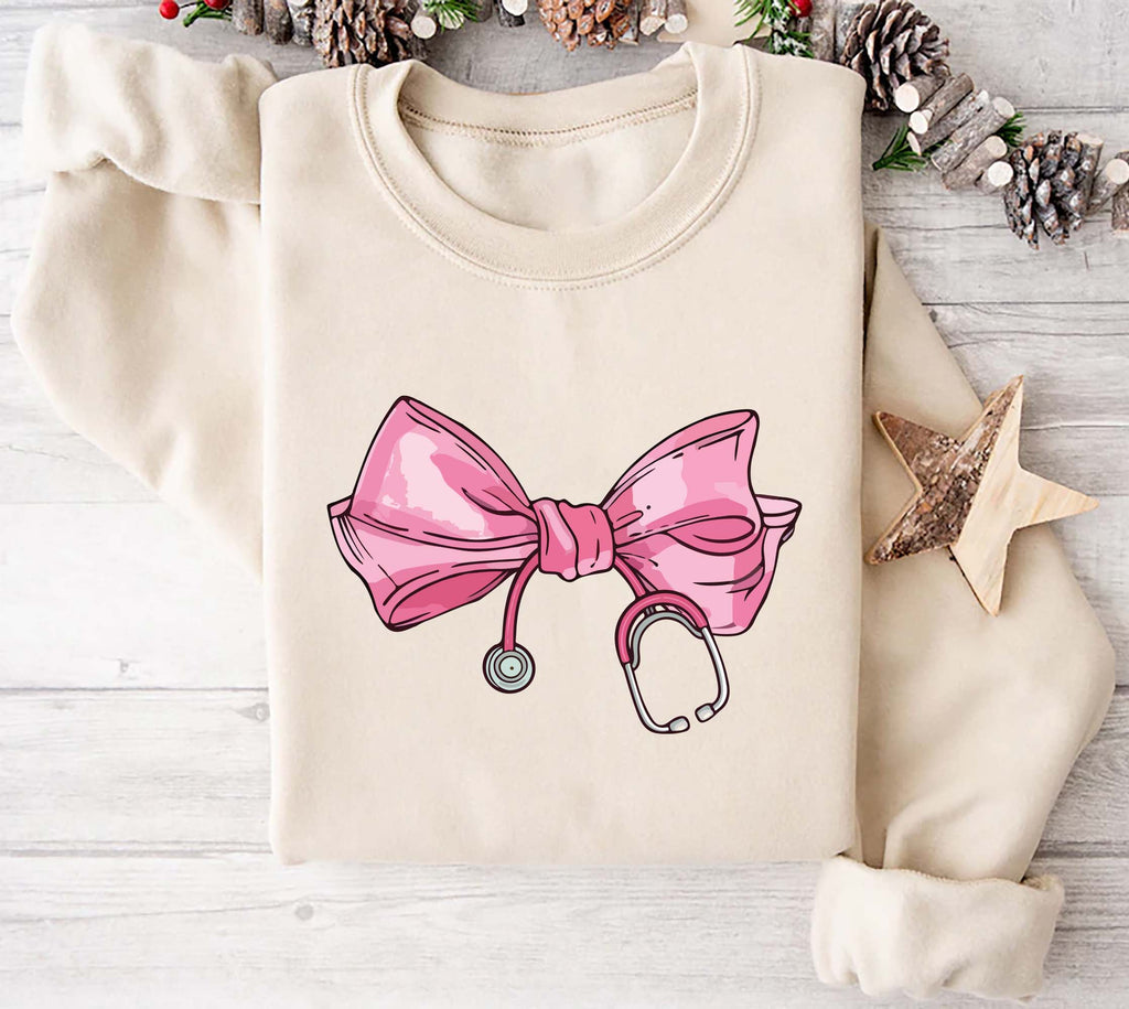 Coquette Nurse Stethoscope Bow Sweatshirt, Bow Stethoscope Sweatshirt