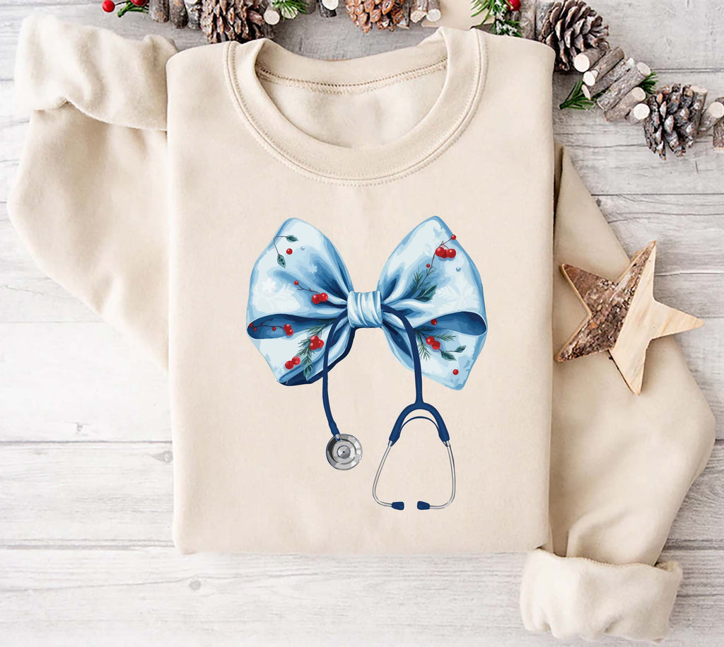 Coquette Nurse Stethoscope Bow Sweatshirt, Bow Stethoscope Sweatshirt