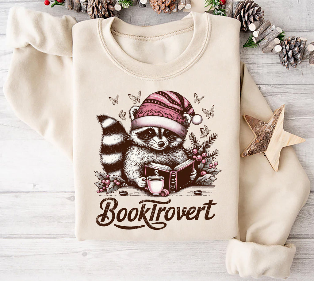 Booktrovert Sweatshirt, Book Lover Pullover, Funny Raccoon Sweatshirt