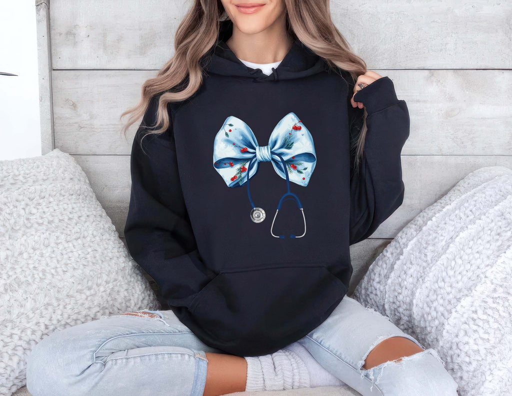 Coquette Nurse Stethoscope Bow Hoodie, Bow Stethoscope Hoodie