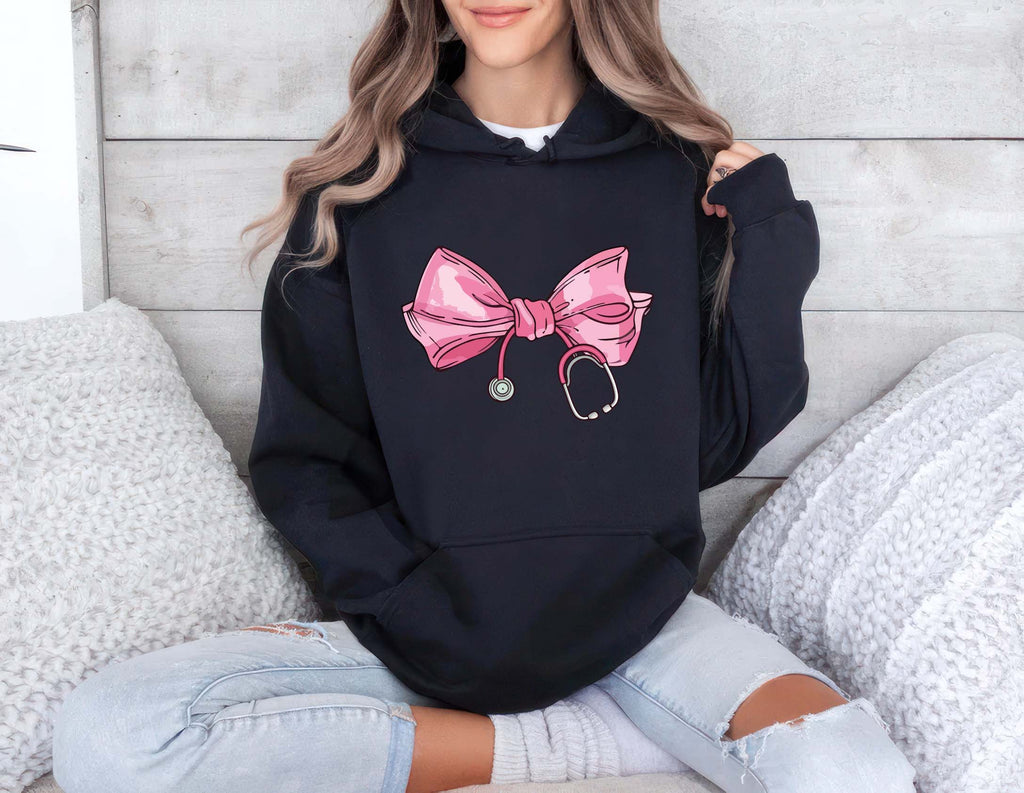 Coquette Nurse Stethoscope Bow Hoodie, Bow Stethoscope Hoodie