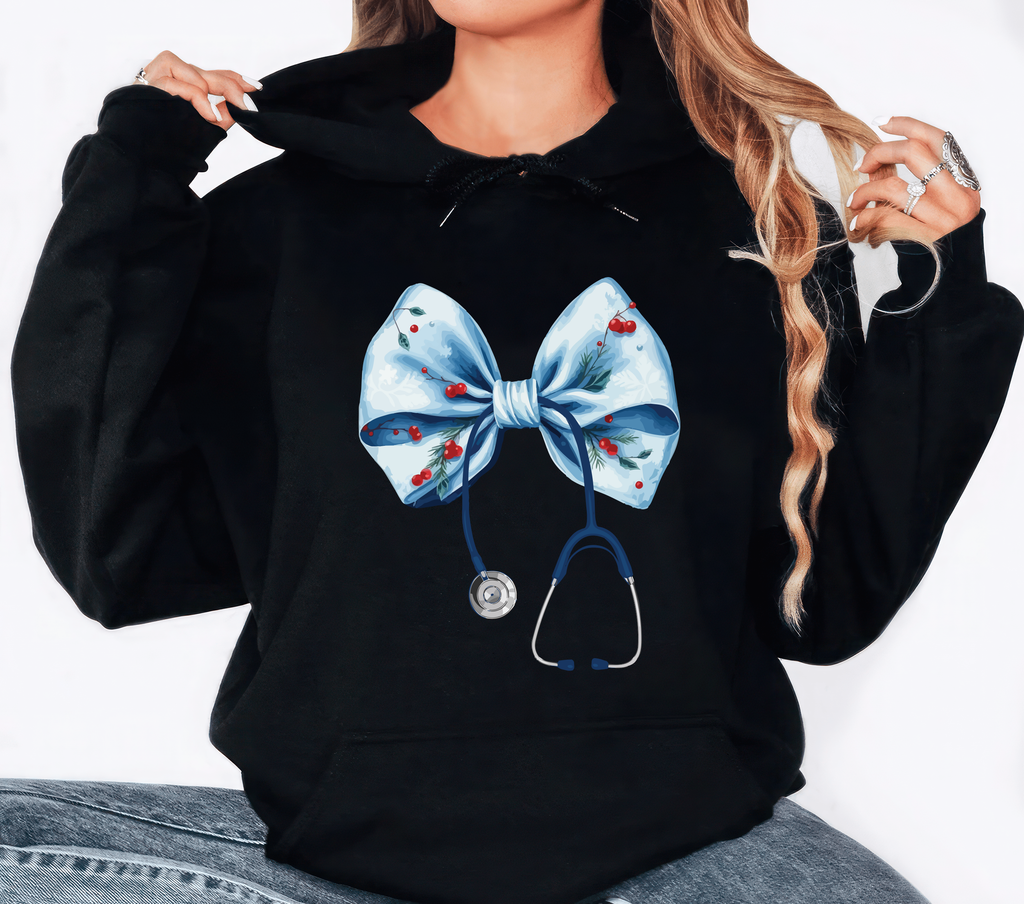 Coquette Nurse Stethoscope Bow Hoodie, Bow Stethoscope Hoodie