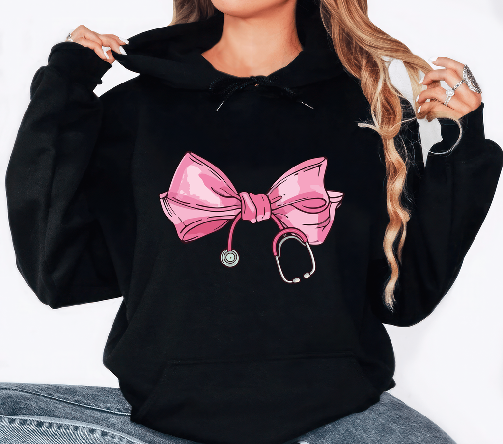 Coquette Nurse Stethoscope Bow Hoodie, Bow Stethoscope Hoodie