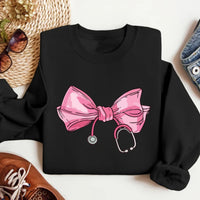 Coquette Nurse Stethoscope Bow Sweatshirt, Bow Stethoscope Sweatshirt