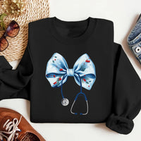 Coquette Nurse Stethoscope Bow Sweatshirt, Bow Stethoscope Sweatshirt