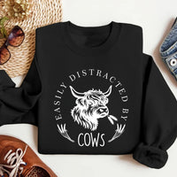 Easily Distracted By Cows Sweatshirt, Funny Cow Sweatshirt