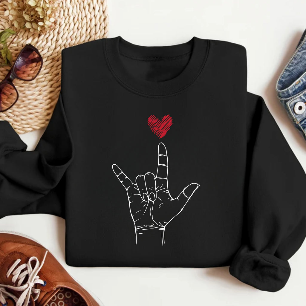 Valentine's Day I Love You ASL Sweatshirt, Heart Hand Sign Sweatshirt