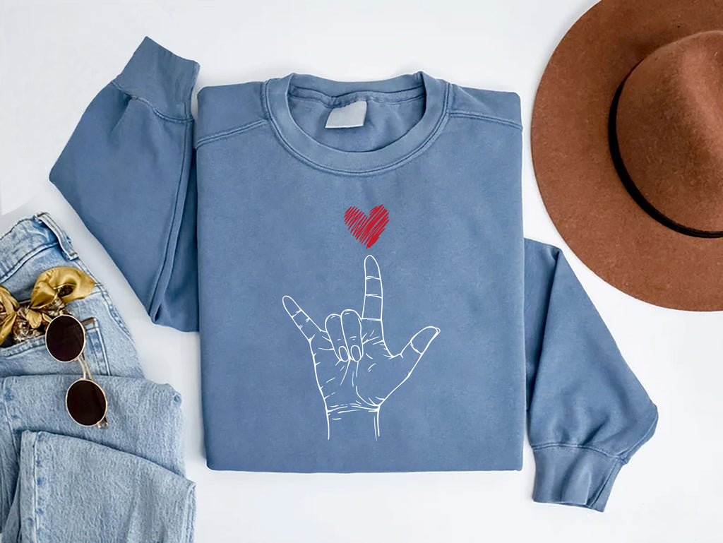 Valentine's Day I Love You ASL Sweatshirt, Heart Hand Sign Sweatshirt