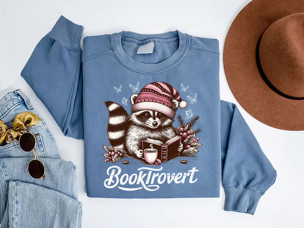 Booktrovert Sweatshirt, Book Lover Pullover, Funny Raccoon Sweatshirt