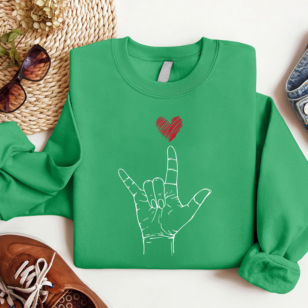 Valentine's Day I Love You ASL Sweatshirt, Heart Hand Sign Sweatshirt