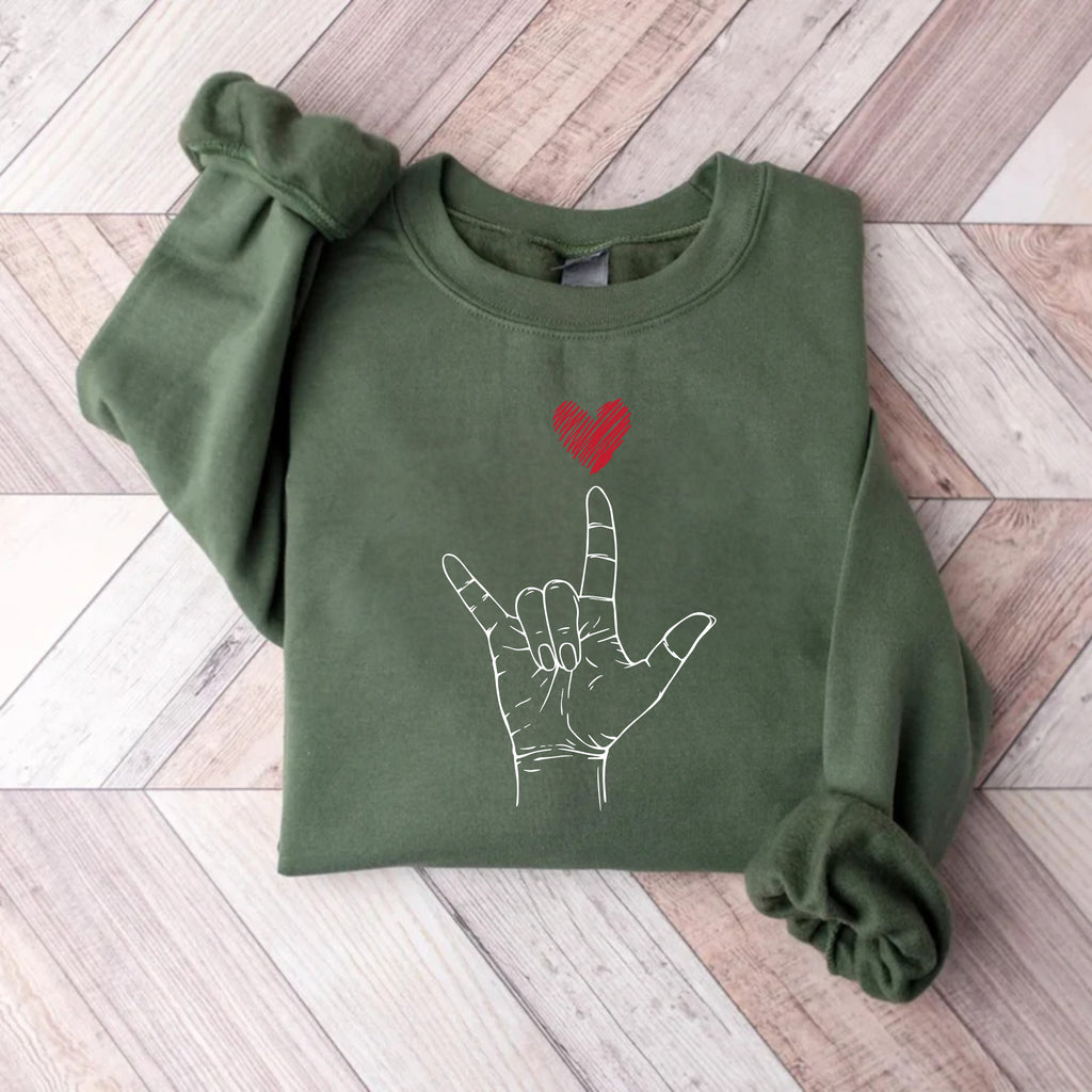 Valentine's Day I Love You ASL Sweatshirt, Heart Hand Sign Sweatshirt