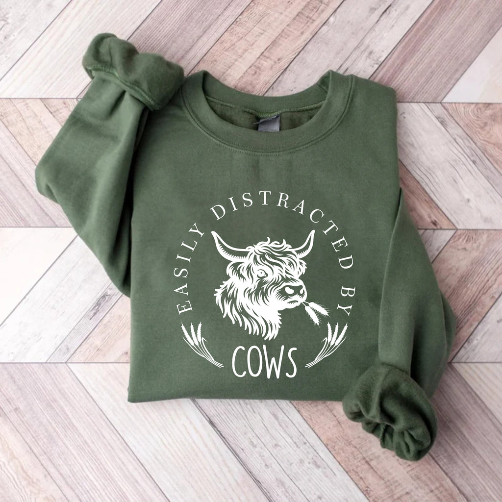 Easily Distracted By Cows Sweatshirt, Funny Cow Sweatshirt